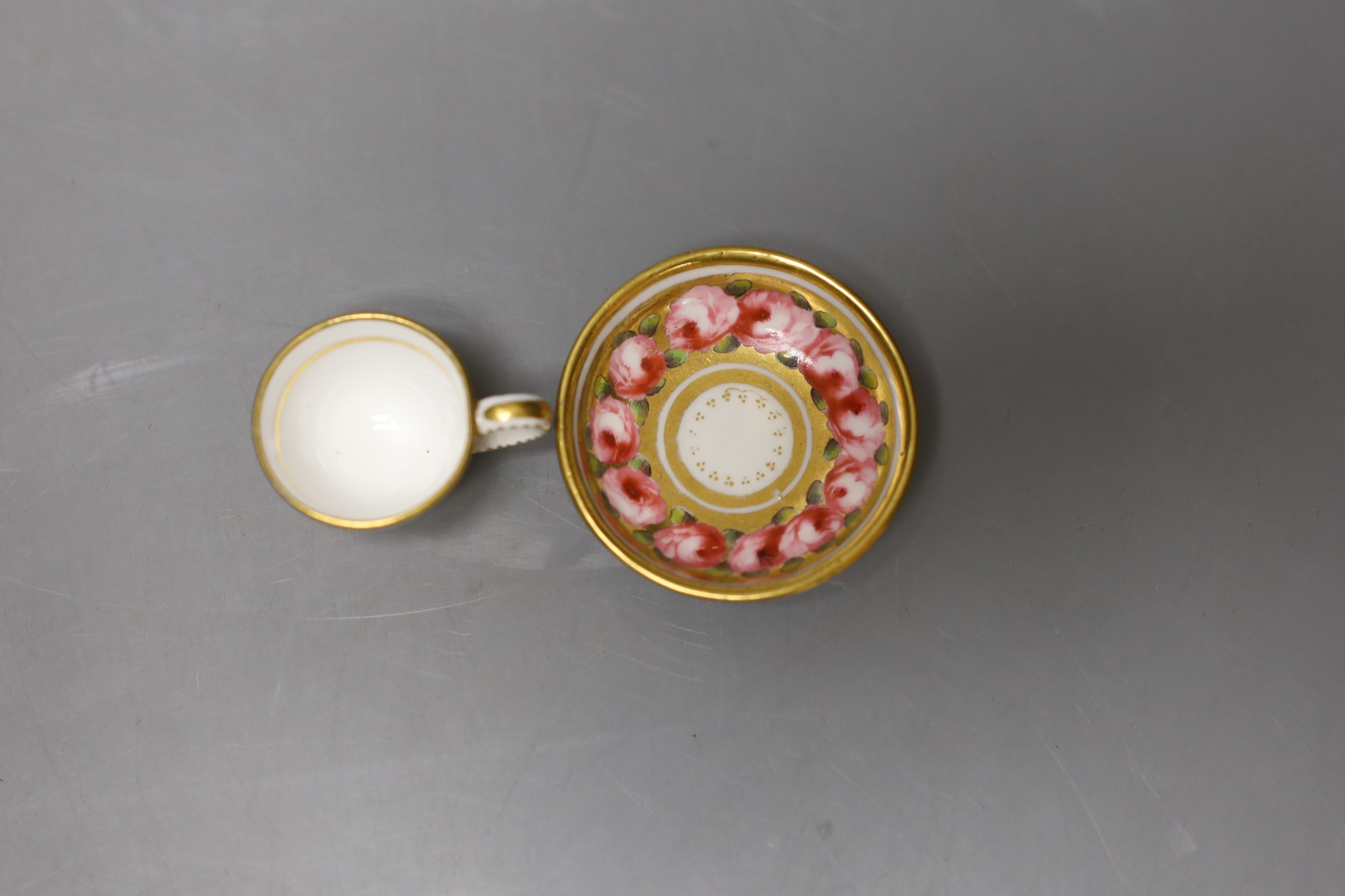 Grainger Lee and Co. miniature teacup and saucer painted with roses c.1825 - 3cm high